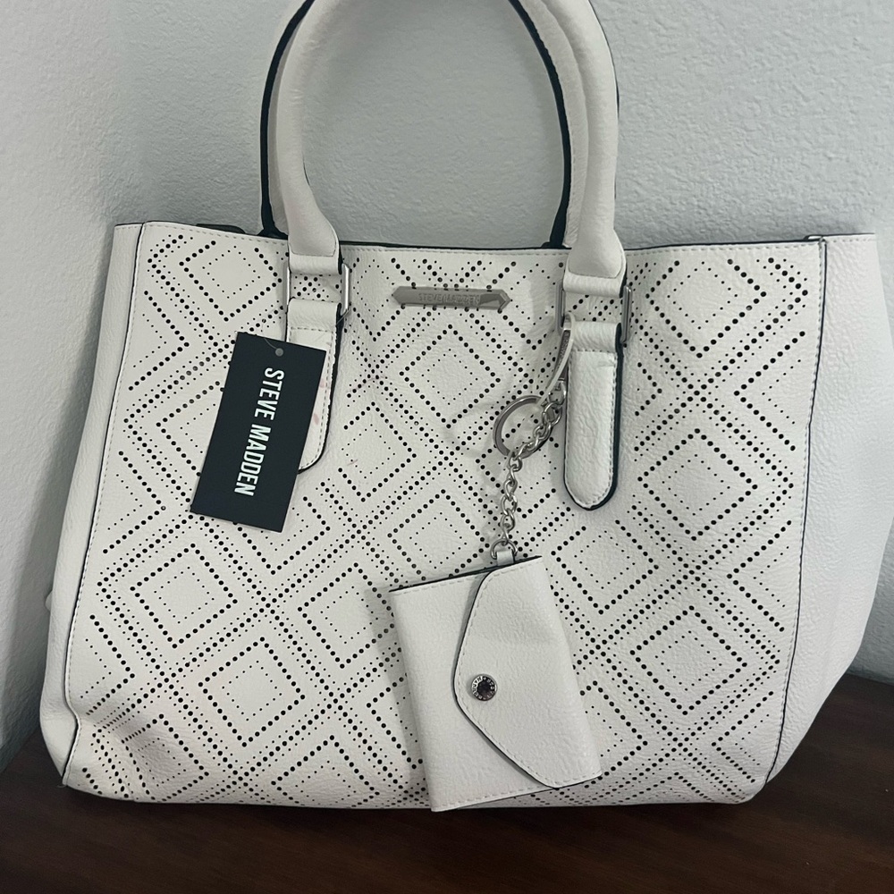 Steve Madden White Perforated Tote